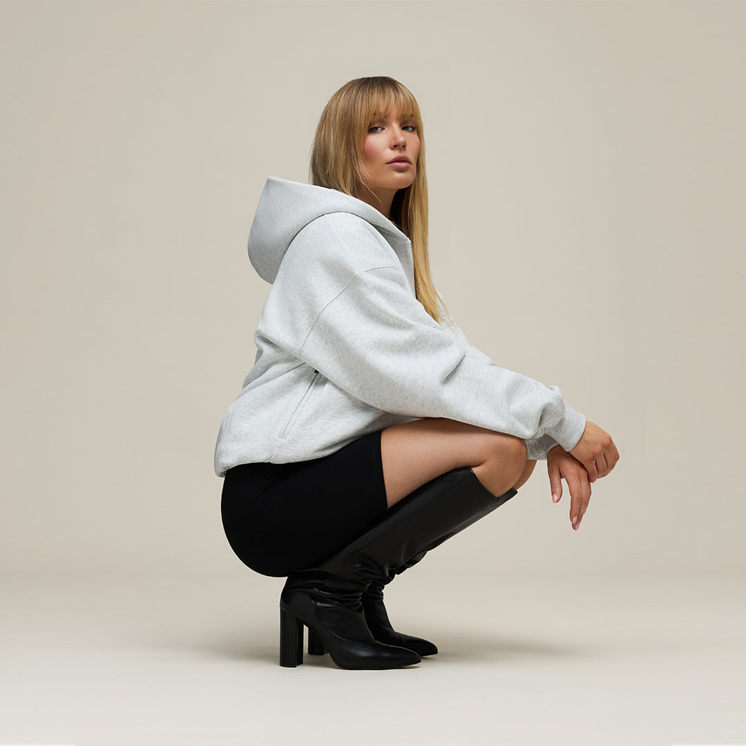 THE PERFECT ZIP HOODIE - DOVE HEATHER GREY