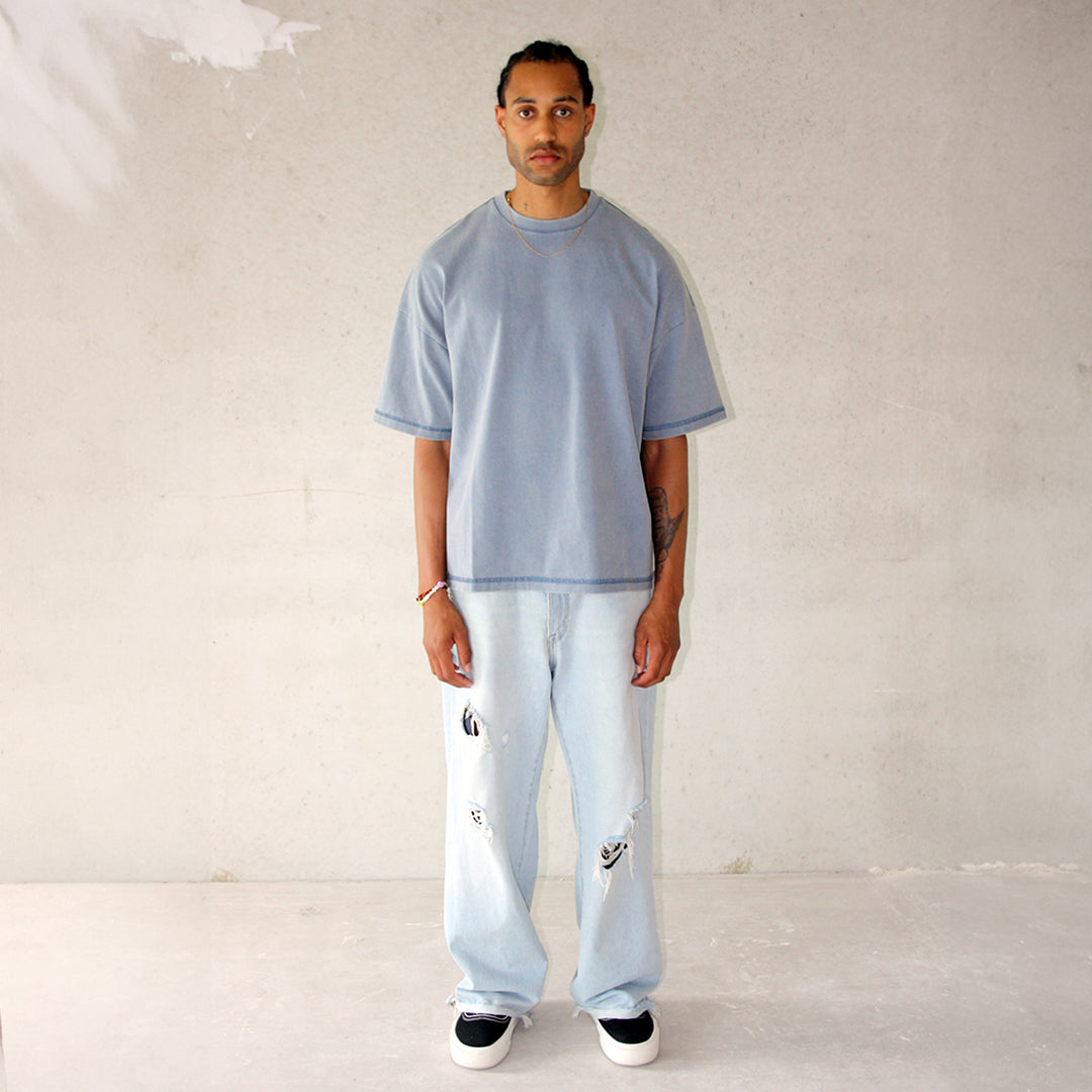 REVERSIBLE INSIDE OUT TEE - WASHED CONCRETE BLUE