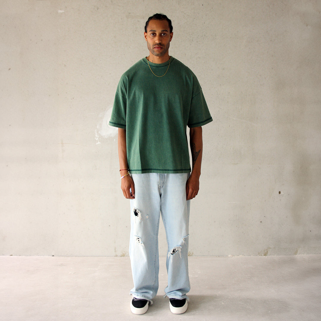 REVERSIBLE INSIDE OUT TEE - WASHED CONCRETE GREEN