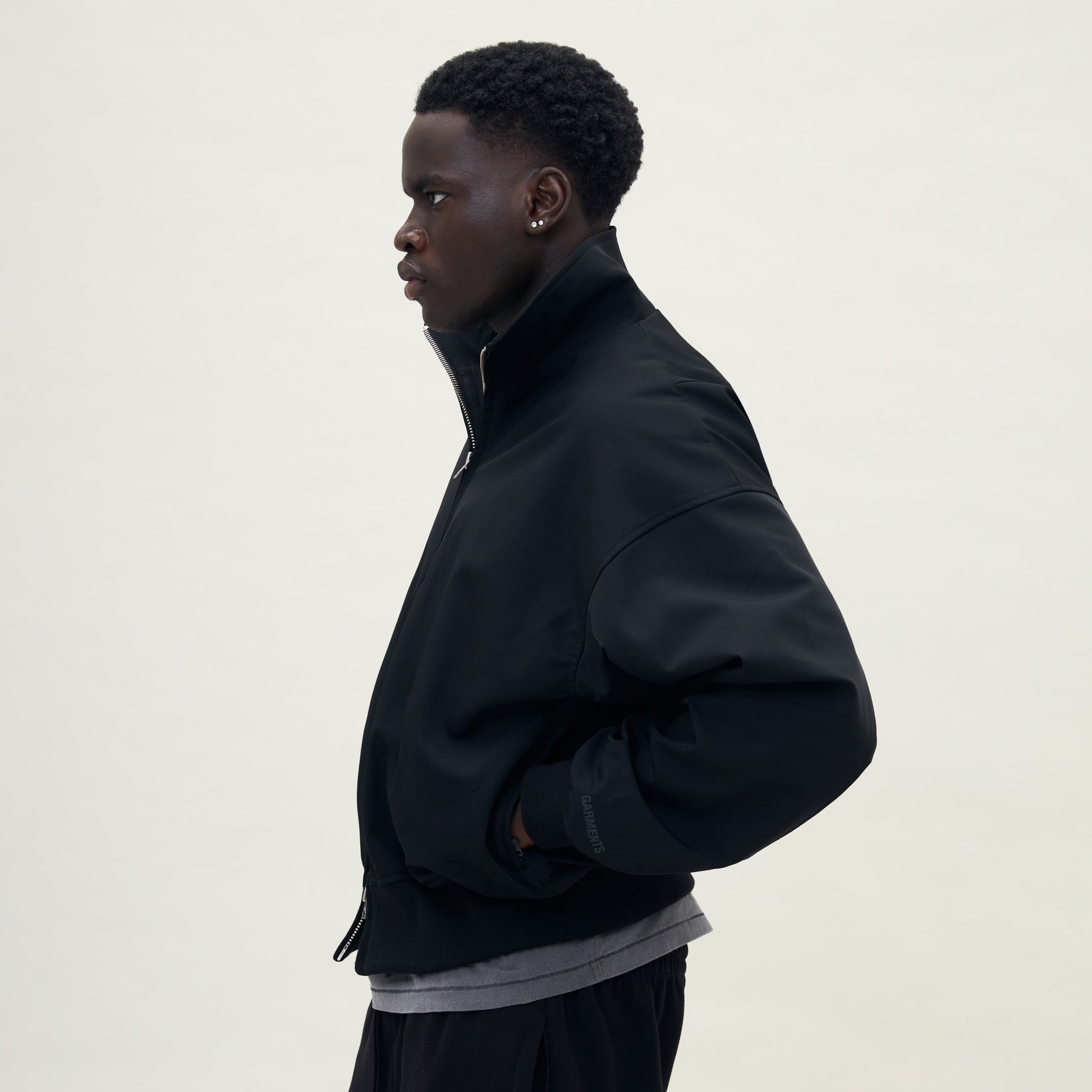 Shell Bomber Jacket Black – Boxy Cropped Windproof Jacket | GARMENTS