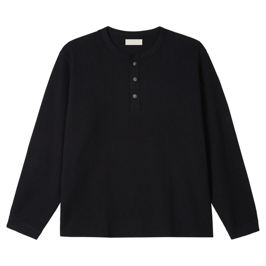 WAFFLE KNIT HENLEY - CORE BLACK