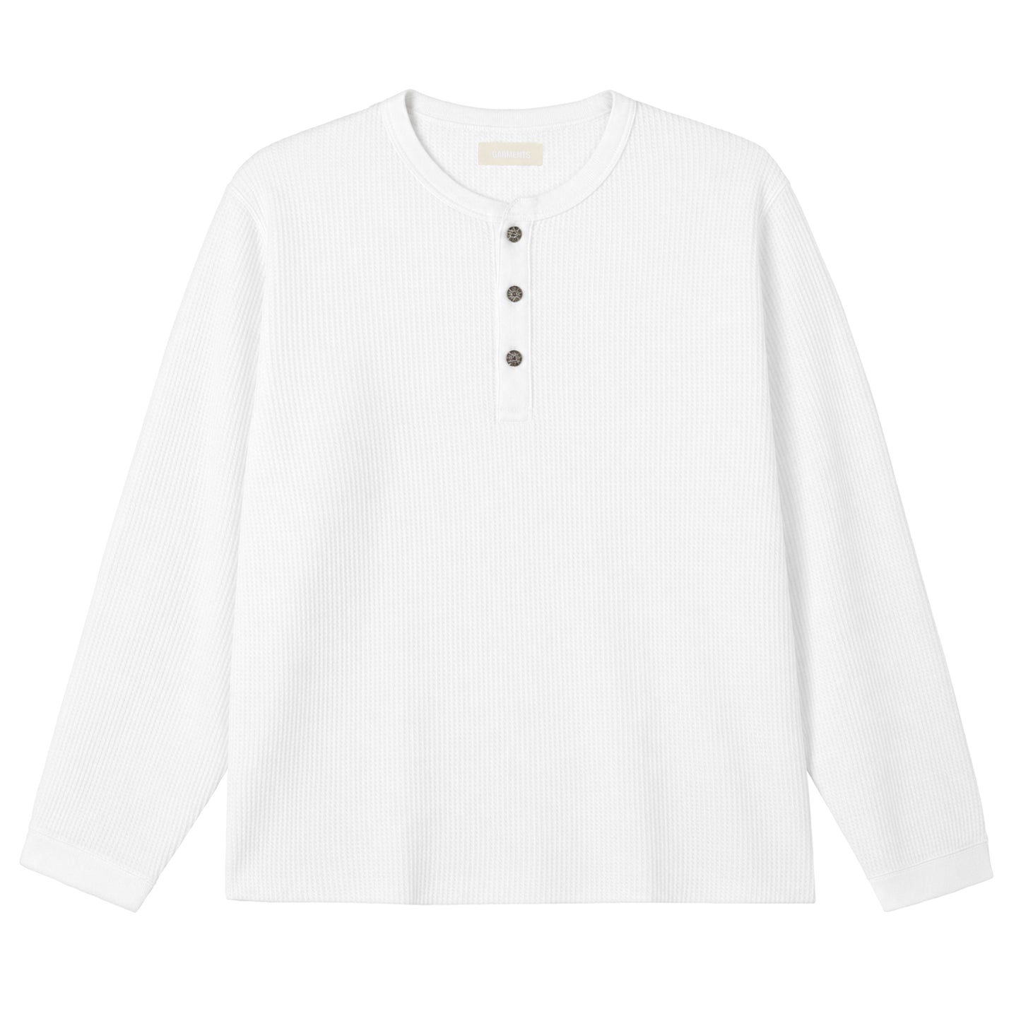 WAFFLE KNIT HENLEY - DOVE WHITE
