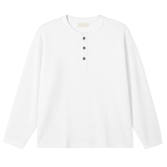 WAFFLE KNIT HENLEY - DOVE WHITE