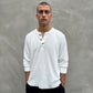 WAFFLE KNIT HENLEY - DOVE WHITE